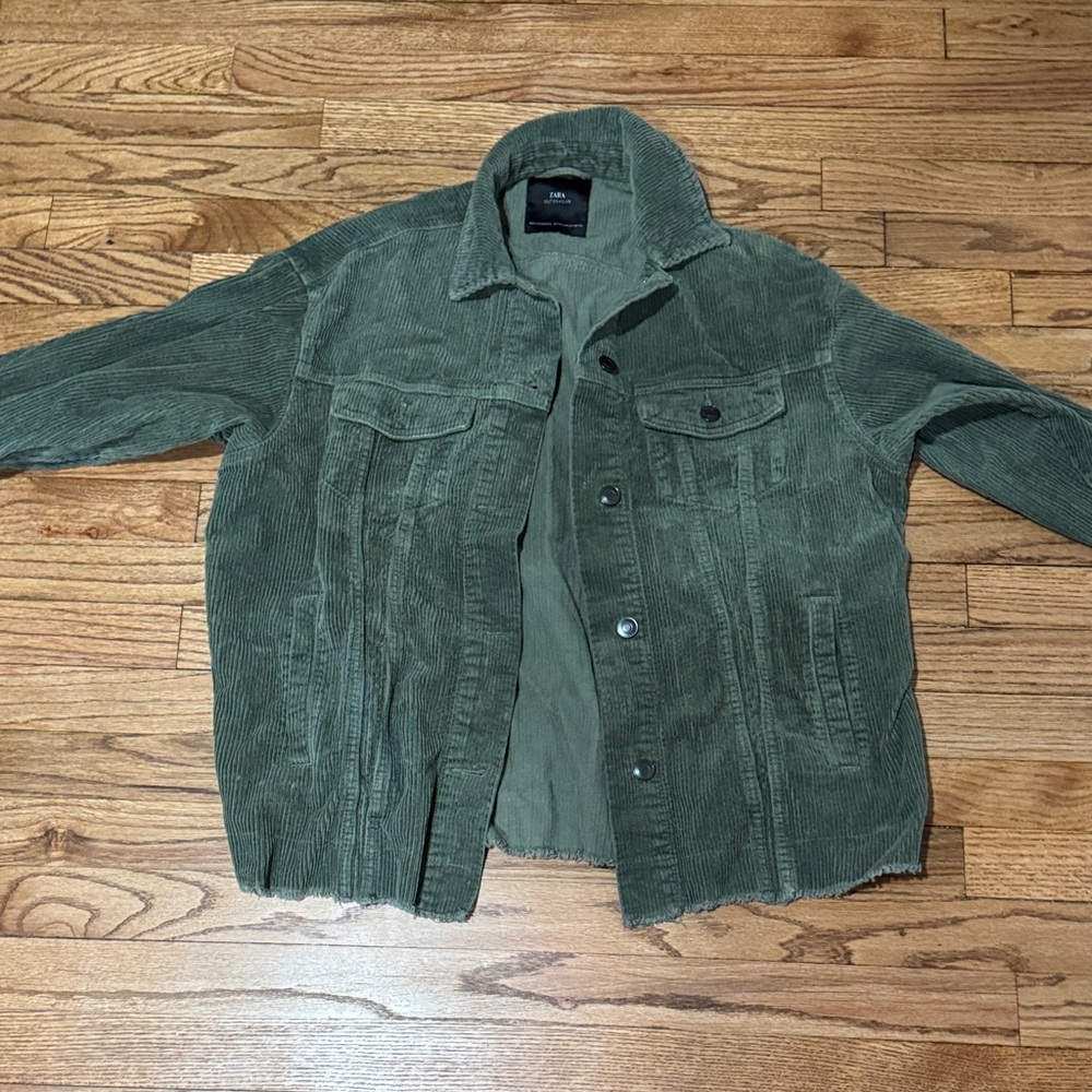 Zara Women's Green Corduroy Leather Jacket